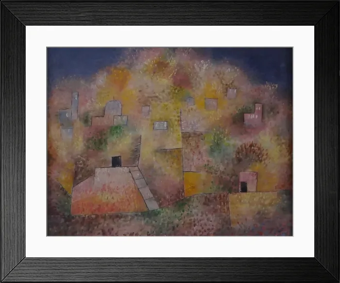 Framed Print : ORIENTAL PLEASURE GARDEN, by Paul Klee, 1925, Swiss painting, oil on cardboard