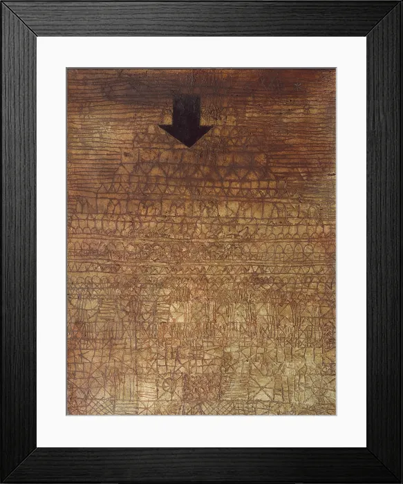 Framed Print : STRICKEN CITY, by Paul Klee, 1936, Swiss painting, gypsum and oil on canvas. Incised lines in painting surface suggest the shapes and rhythms of a city and sky