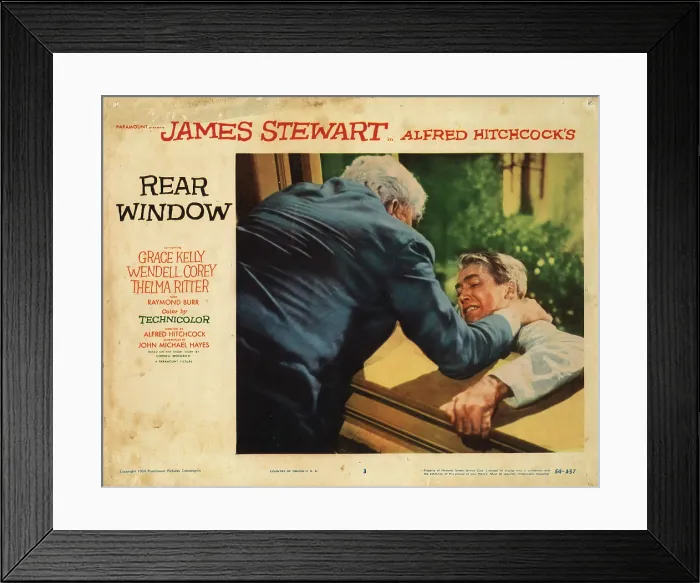 Framed Print : REAR WINDOW, from left: Raymond Burr, James Stewart, 1954