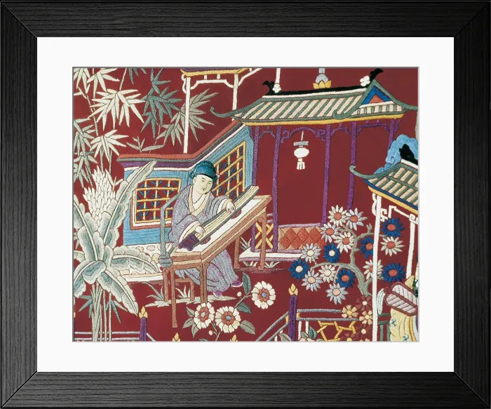 Framed Print : CHINA. Manila shawl (19th c.). Detail with musical scene. Textiles. SPAIN. Barcelona. Textile and Clothing Museum. AISA / Everett Collection**US SALES ONLY**