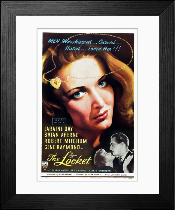 Framed Print : THE LOCKET, top: Laraine Day, bottom l-r: Laraine Day, Brian Aherne on poster art, 1946