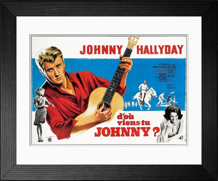Framed Print : WHERE ARE YOU FROM, JOHNNY?, (aka D'OU VIENS-TU... JOHNNY?), French poster, from left: Sylvie Vartan, Johnny Hallyday, Evelyne Dandry, 1963
