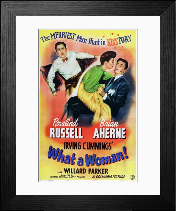 Framed Print : WHAT A WOMAN!, US poster art, from left: Brian Aherne, Rosalind Russell, Willard Parker, 1943 Framed Print : WHAT A WOMAN!, US poster art, from left: Brian Aherne, Rosalind Russell, Willard Parker, 1943