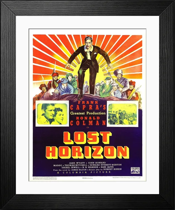 Framed Print : LOST HORIZON, top center: Ronald Colman, bottom left: Ronald Colman on window card, 1937