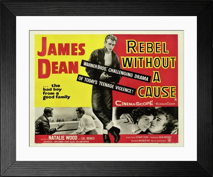 Framed Print : REBEL WITHOUT A CAUSE, James Dean (center), bottom from left: Corey Allen, James Dean, James Dean, Natalie Wood, 1955