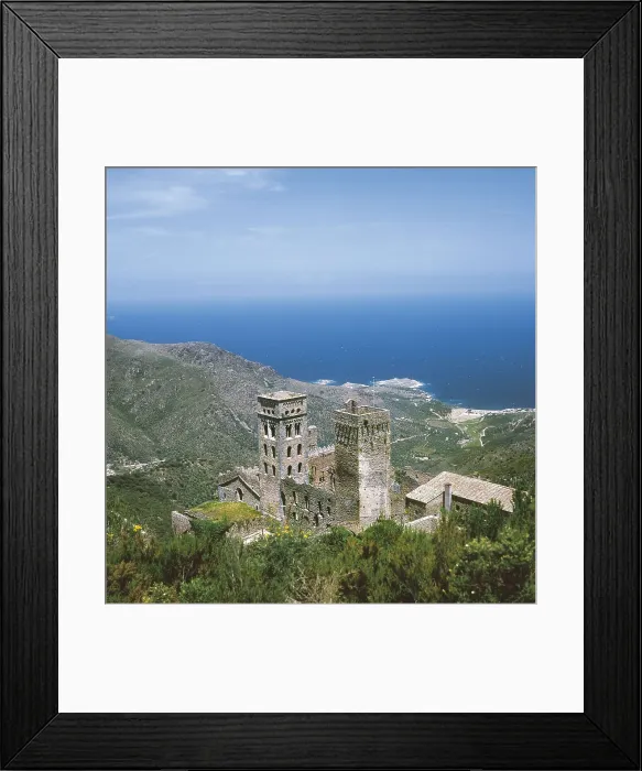 Framed Print : Monastery of Saint Peter of Rhodes. ca. 1022. SPAIN. CATALONIA. GERONA. Port de la Selva. Monastery of Sant Pere de Rodes