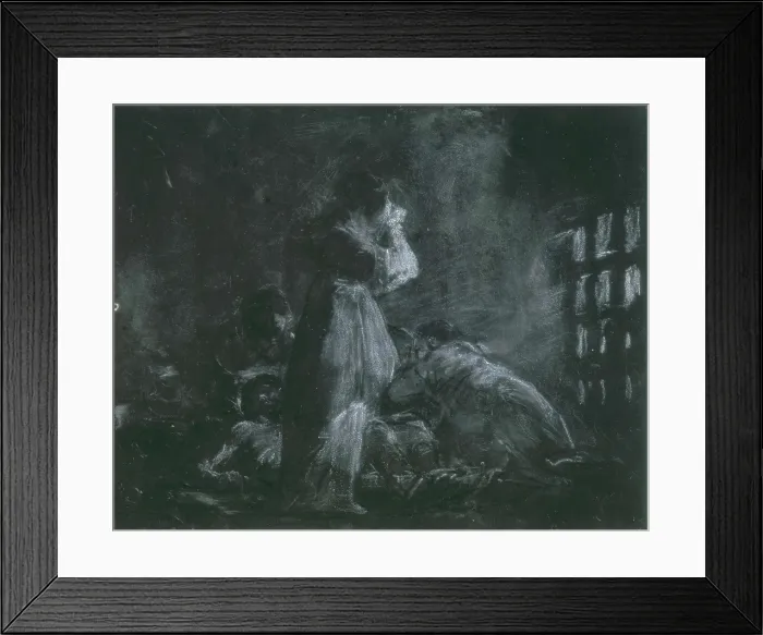 Framed Print : GOYA Y LUCIENTES, Francisco de (1746-1828). Prison Interior. 1819. Black pencil and crayon on thick black cardboard framed with white paper. Drawing. SPAIN. Madrid. Prado Museum