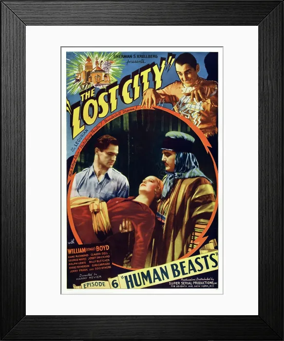 Framed Print : THE LOST CITY, US poster art, inset left: William Stage Boyd in Episode 6-Human Beasts, 1935