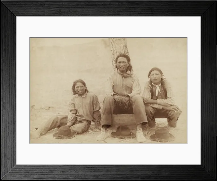 Framed Print : Three Lakota teenage boys in western clothing, photographed following the Wounded Knee Massacre Framed Print : Three Lakota teenage boys in western clothing, photographed following the Wounded Knee Massacre