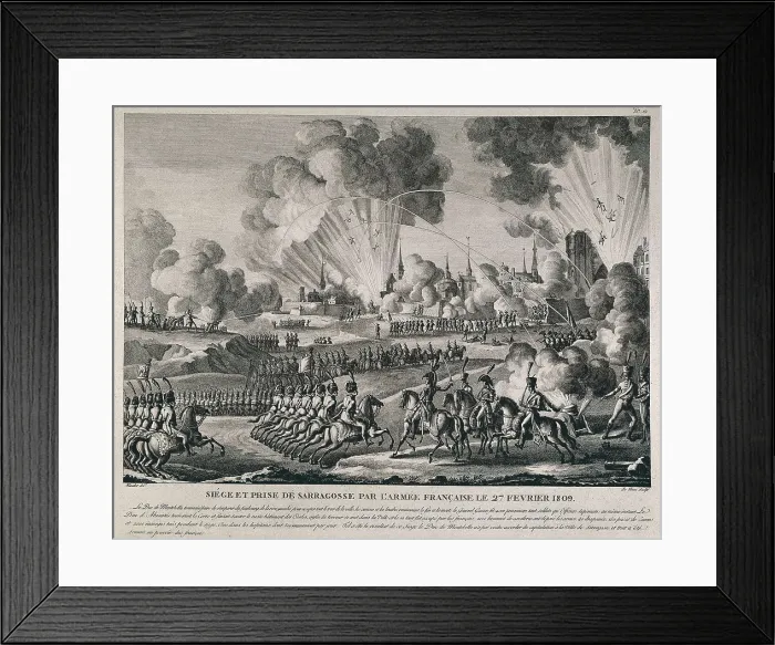 Framed Print : Spain. Peninsular War (1808-1814). Siege and conquest of Saragossa by the French (27th February 1809). Litography. SPAIN. Madrid. National Library