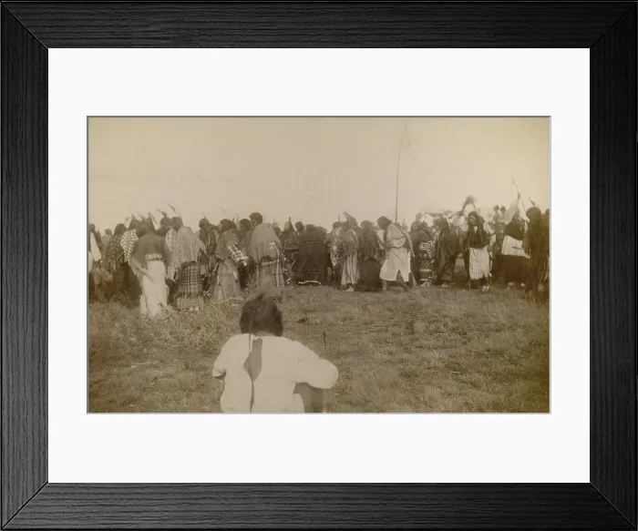 Framed Print : Native Americans performing ritual Ghost Dance c. 1890. The five day dance induced visions of union with dead relatives, which were then shared among the dancers