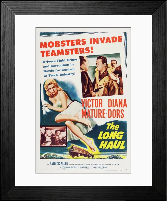 Framed Print : THE LONG HAUL, US poster art, top right: Victor Mature, left: Diana Dors, 1957 Framed Print : THE LONG HAUL, US poster art, top right: Victor Mature, left: Diana Dors, 1957