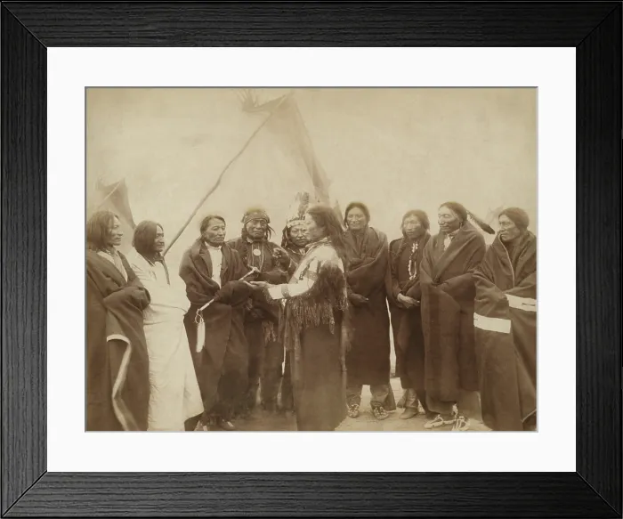 Framed Print : Lakota chiefs who counciled with Gen. Miles for peace after the 1890 Wounded Knee Massacre. 1. Standing Bull, 2. Bear Who Looks Back Running, 3. Has the Big White Horse, 4