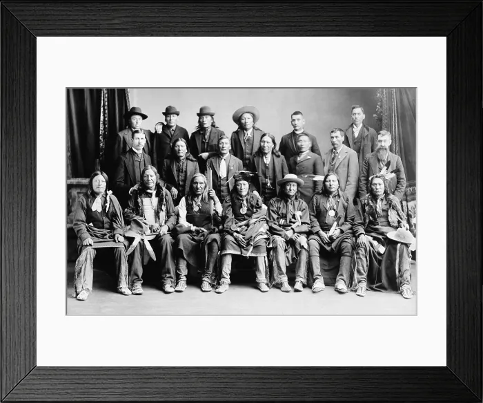 Framed Print : Sioux delegation in Washington, D.C. photographed by Charles Bell in 1891. After they signed a Peace Treaty with US Government after the Wounded Knee Massacre of Dec