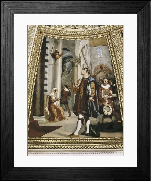 Framed Print : Galileo Tribune. Galileo Observing the Oscillation of the Lamp. 1841. Fresco. ITALY. Florence. Natural History Museum of the University of Florence - La Specola