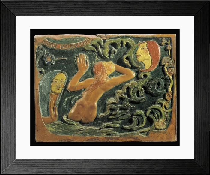 Framed Print : GAUGUIN, Paul (1848-1903). Be Mysterious. Inspired by his painting: 'Woman in the Waves or Ondine'. Polychrome wood. Symbolism. Pont-Aven school. Relief. FRANCE. Paris