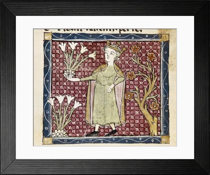 Framed Print : ERMENGAUD OF BEZIERS (13th century). Brviaire d'amour (Breviary of Love). 13th c. The Month of April. Provenal School. Romanesque art. Miniature Painting. SPAIN