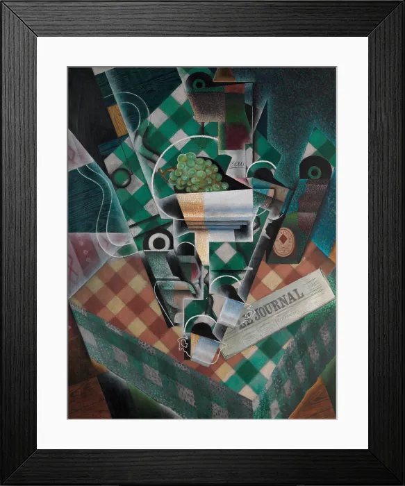 Framed Print : STILL LIFE WITH CHECKED TABLECLOTH, by Juan Gris, 1915, Spanish Cubist painting, oil and graphite on canvas