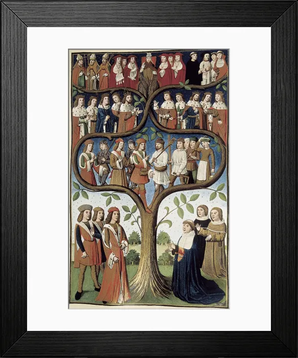 Framed Print : France (15th c.). The hierarchy of the social class. Picture belonging to a codex owned by king Charles VIII, where are represented the characteristic estates of the medieval society. Gothic art