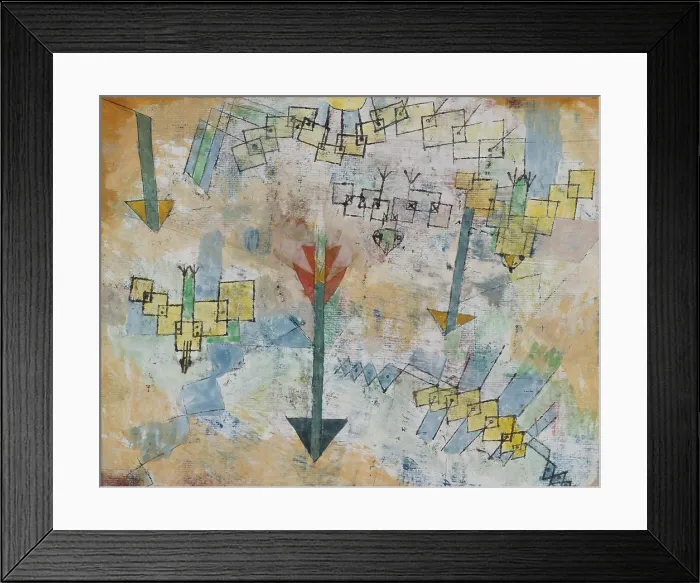 Framed Print : BIRDS SWOOPING DOWN AND ARROWS, by Paul Klee, 1919, Swiss painting, watercolor and ink on paper
