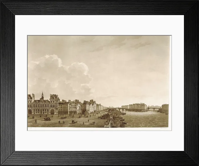 Framed Print : Paris. City Hall and Seine river. Litography. SPAIN. Madrid. National Library. AISA / Everett Collection**US SALES ONLY**