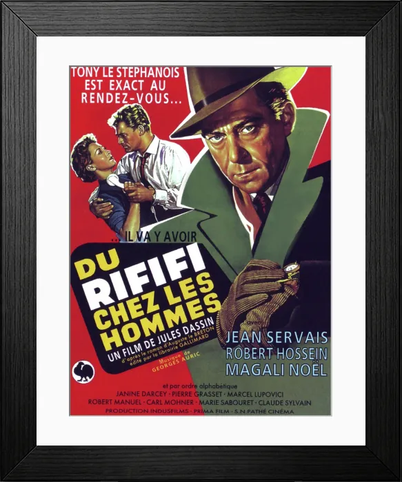 Framed Print : RIFIFI, (aka DU RIFIFI CHEZ LES HOMMES), rear right: Carl Mohner, foreground: Jean Servais on French poster art, 1955 Framed Print : RIFIFI, (aka DU RIFIFI CHEZ LES HOMMES), rear right: Carl Mohner, foreground: Jean Servais on French poster art, 1955