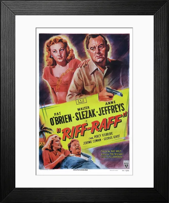 Framed Print : RIFFRAFF, (aka RIFF-RAFF), US poster art, top from left: Anne Jeffreys, Pat O'Brien; bottom from left: Anne Jeffries, Walter Slezak, 1947
