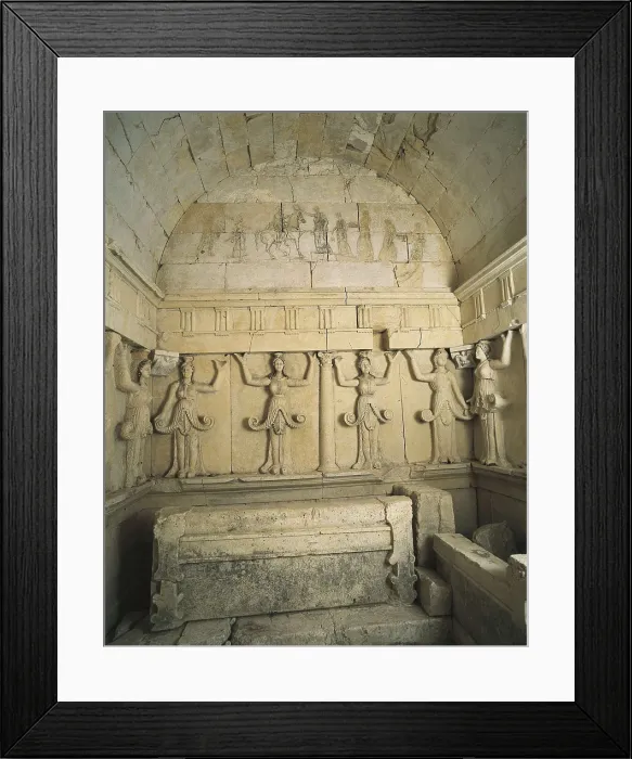 Framed Print : BULGARIA. RUSE. Sveshtari. Thracian Tomb of Sveshtari (3rd c. BC). Main burial chamber with the sarcophagus of Prince Hemus and his wife. Thracian art
