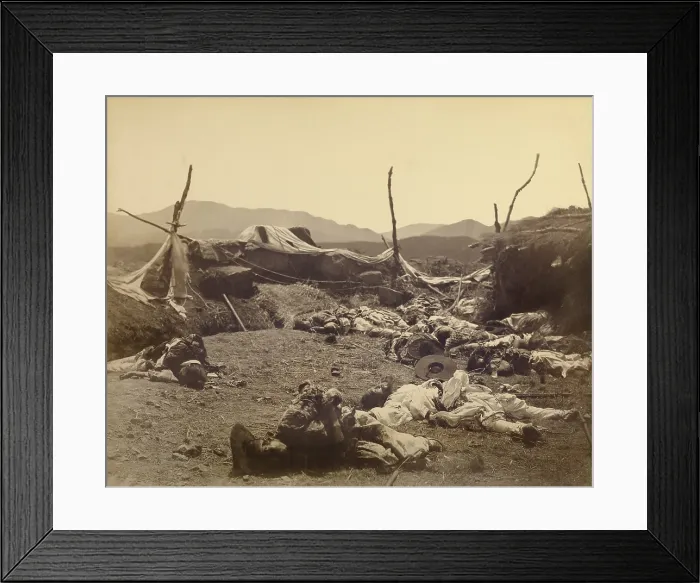 Framed Print : Gwangseong Garrison, a Korean citadel with several dead Korean soldiers, after US punitive attack. June 11, 1871 Framed Print : Gwangseong Garrison, a Korean citadel with several dead Korean soldiers, after US punitive attack. June 11, 1871