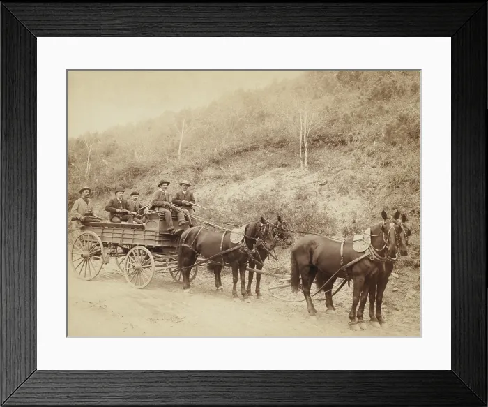 Framed Print : A Wells Fargo Express Wagon and Guards carry $250, 000 gold bullion in South Dakota, 1890
