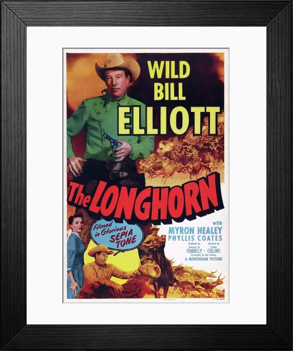Framed Print : THE LONGHORN, top: Wild Bill Elliott, bottom from left: Phyllis Coates, Bill Elliott, 1951