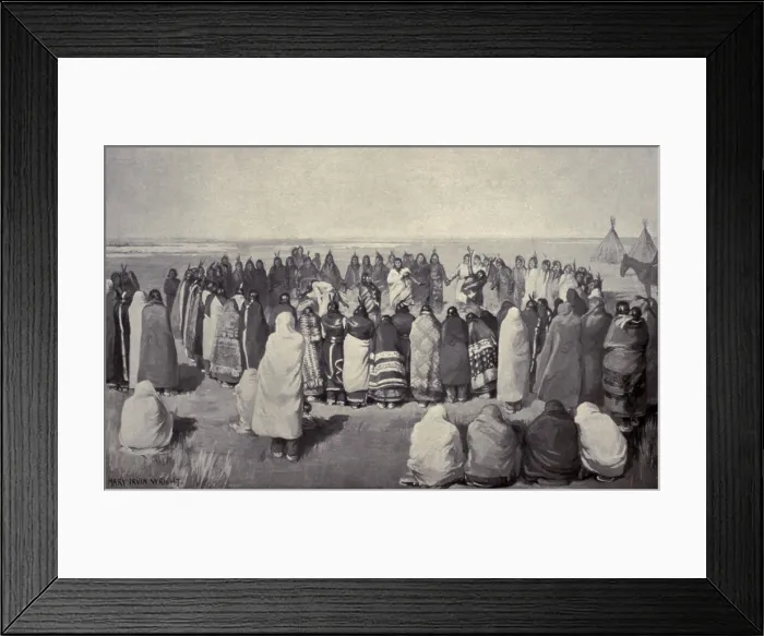 Framed Print : Native American Ghost Dancers in a large circle, holding hands, c. 1890