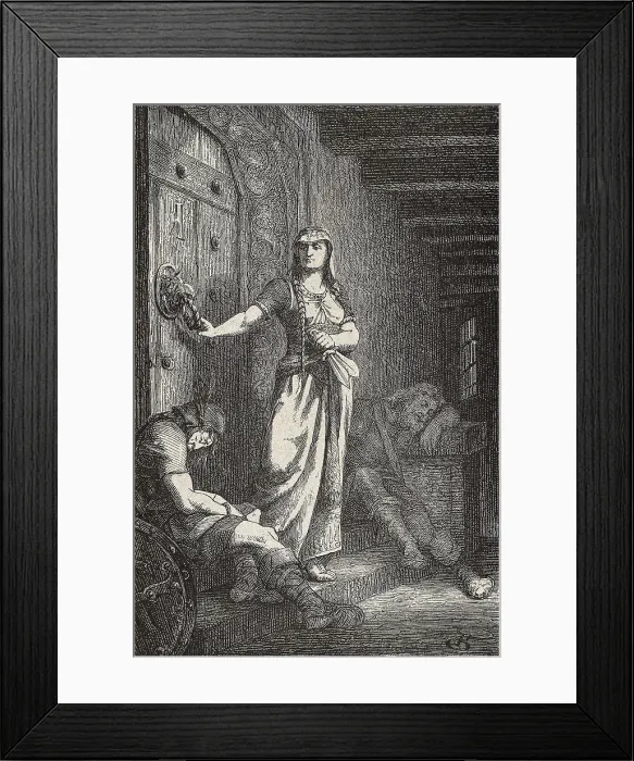 Framed Print : SHAKESPEARE, William (1564-1616). Scene with Lady Macbeth at Duncan's chamber, from William Shakespeare's work 'Macbeth' (1606). Illustration from 1881 Framed Print : SHAKESPEARE, William (1564-1616). Scene with Lady Macbeth at Duncan's chamber, from William Shakespeare's work 'Macbeth' (1606). Illustration from 1881
