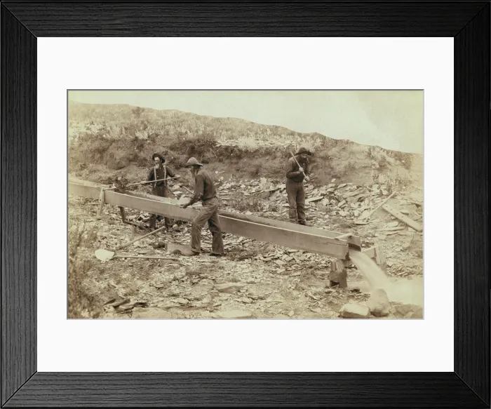 Framed Print : Old timers placer mining in South Dakota's Black Hills, in 1889