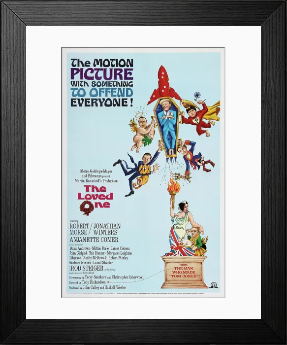 Framed Print : THE LOVED ONE, top clockwise from bottom left: Roddy McDowall, Jonathan Winters, John Gielgud, Robert Morse, Liberace, bottom from left: Anjanette Comer, Rod Steiger, 1965
