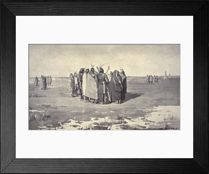 Framed Print : Native American Ghost Dancers in a small circle, holding hands, c. 1890 Framed Print : Native American Ghost Dancers in a small circle, holding hands, c. 1890