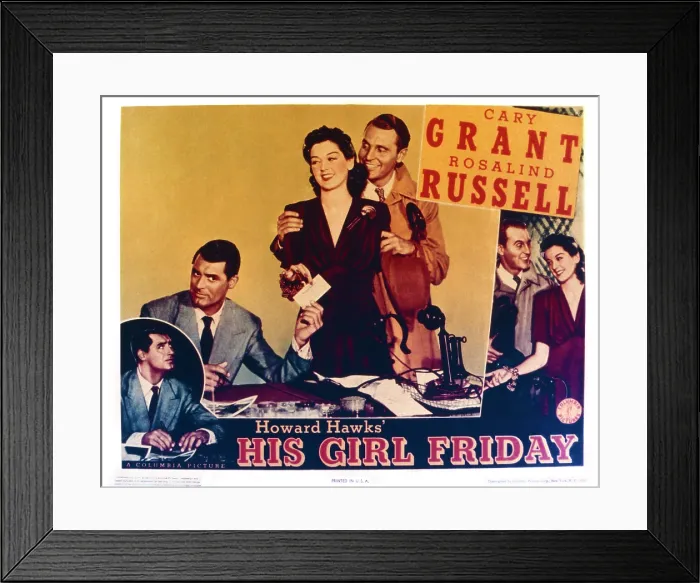 Framed Print : HIS GIRL FRIDAY, Cary Grant, Rosalind Russell, Ralph Bellamy, 1940