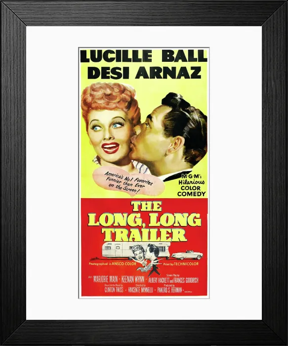 Framed Print : THE LONG, LONG TRAILER, US poster art, top and bottom from left: Lucille Ball, Desi Arnaz, 1953