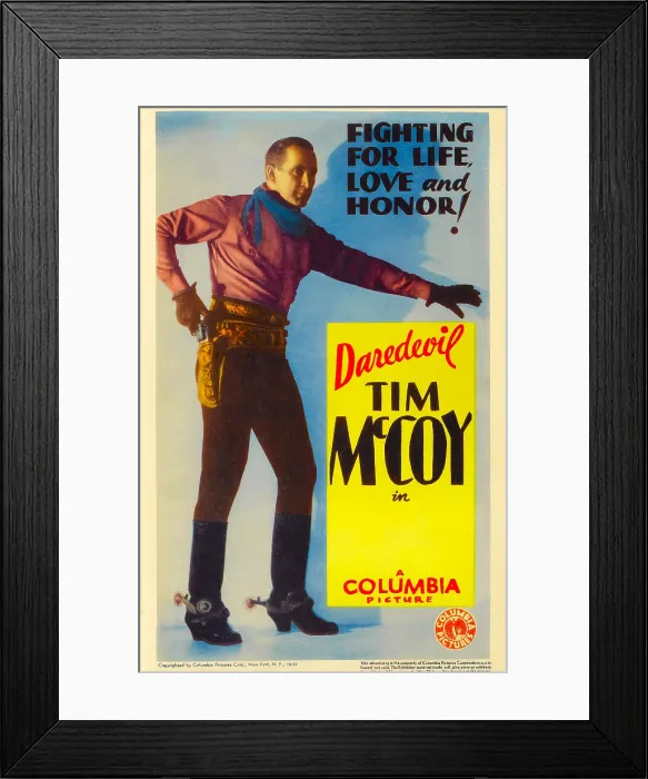 Framed Print : Tim McCoy on stock midget window card, 1932
