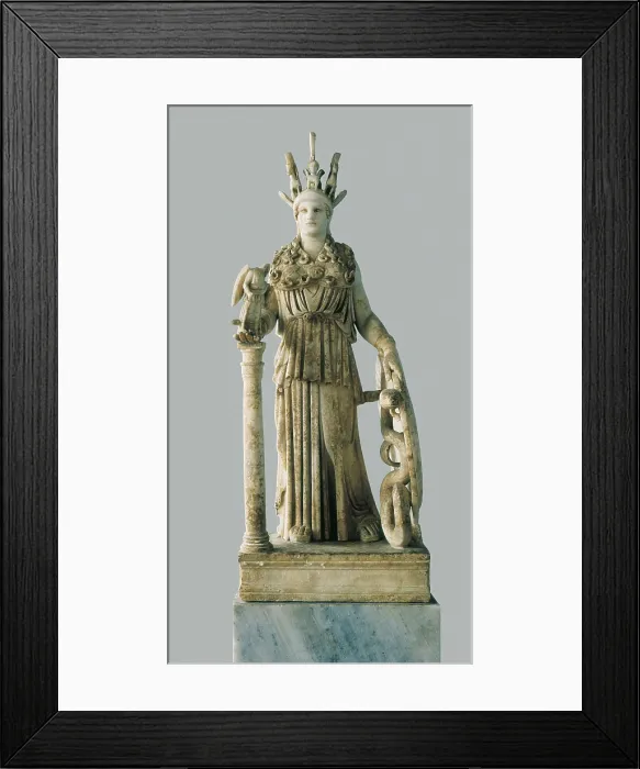 Framed Print : PHIDIAS (490 -431 BC). Varvakeion Athena. 448 BC. Roman copy of 2nd c. AD of the original chryselephantine statue, the Athena Parthenos. Classical Greek art. Sculpture on marble