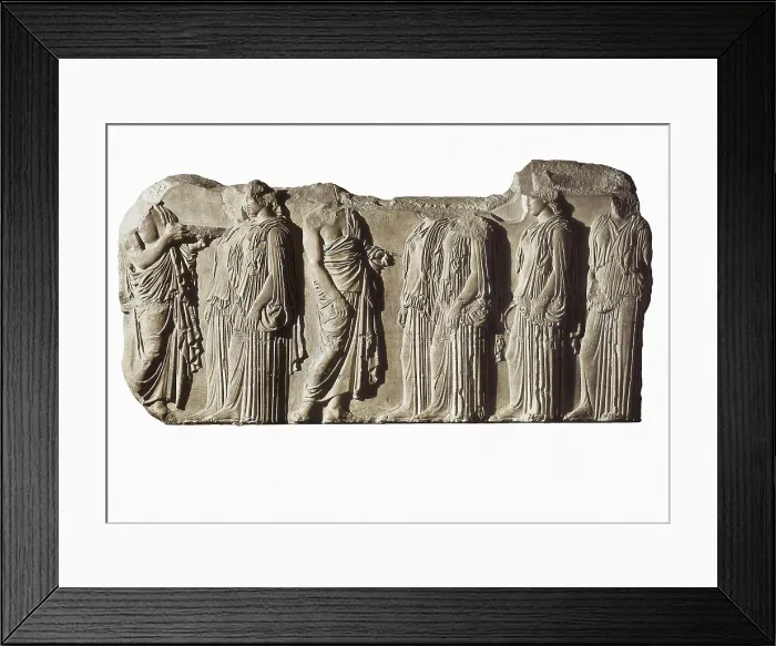 Framed Print : PHIDIAS (490 -431 BC). Organisers and ergastines (peplos-bearers): East frieze of the Parthenon. ca. 445 - 438 BC. Relief from the east frieze of the Parthenon