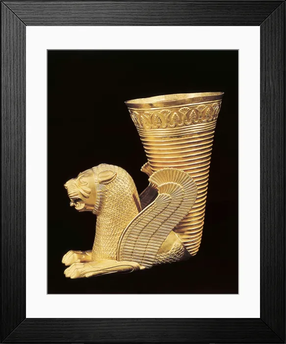 Framed Print : Golden Rython from Ziwie. 6th c. - 4th c. BC. Persian art. Achaemenid period. Jewelry. IRAN. Tehran. Archaeological Museum. AISA / Everett Collection**US SALES ONLY**