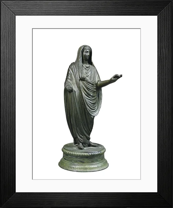 Framed Print : Statuette depicting a figure with robe (1st c. BC), from the ancient city of Velleia. Roman art. Republican period. Sculpture on bronze. ITALY. Parma