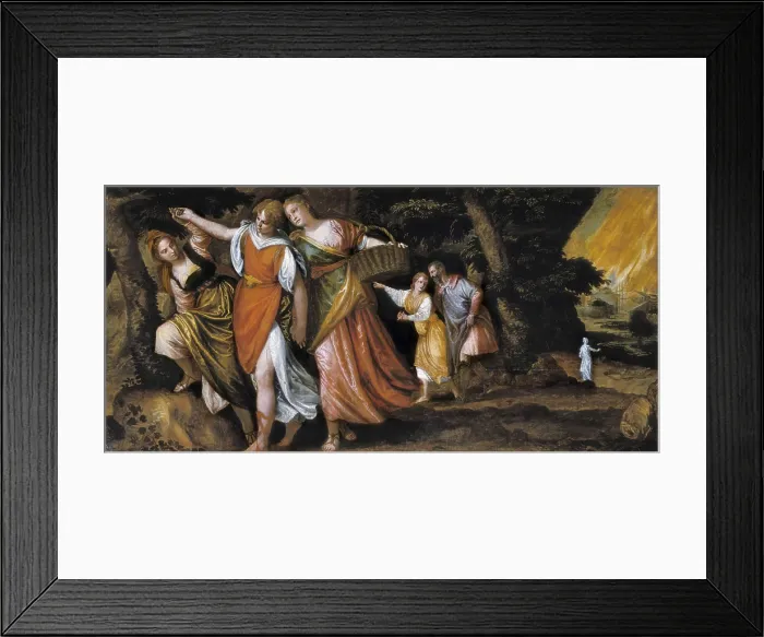 Framed Print : VERONESE, Paolo Caliari, called Paolo (1528-1588). Lot and His Daughters Fleeing from Sodom. mid. 16th c. Renaissance art. Cinquecento. Venetian school. Oil on canvas. AUSTRIA