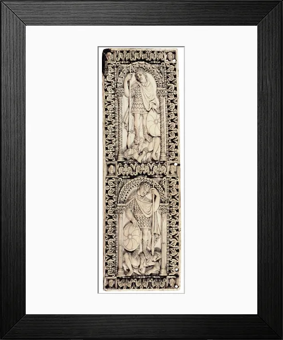Framed Print : Charlemagne victorious over the Barbarians. 9th c. Part from a marble diptych. Carolingian art. Relief; Sculpture on ivory. ITALY. Florence. Bargello National Museum Framed Print : Charlemagne victorious over the Barbarians. 9th c. Part from a marble diptych. Carolingian art. Relief; Sculpture on ivory. ITALY. Florence. Bargello National Museum