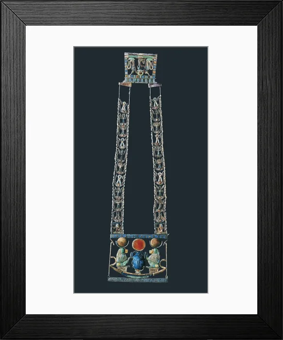 Framed Print : Necklace of the Rising Sun. 1370 -1352 BC. From Tutankhamun's Tomb. Made of gold with precious stones inlaid. Egyptian art. New Kingdom. Jewelry. EGYPT. Cairo Framed Print : Necklace of the Rising Sun. 1370 -1352 BC. From Tutankhamun's Tomb. Made of gold with precious stones inlaid. Egyptian art. New Kingdom. Jewelry. EGYPT. Cairo