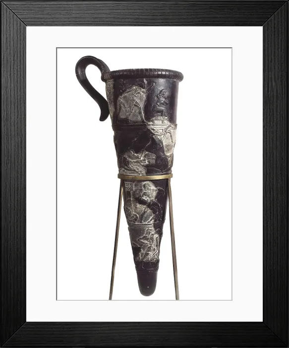 Framed Print : Libation Glass. c. 1550 BC. Decorated with bullfighting scenes. Minoan art  /  Cretan art. Late Minoan period. Decorative Arts; Relief. GREECE. Iraklion. Archaeological Museum