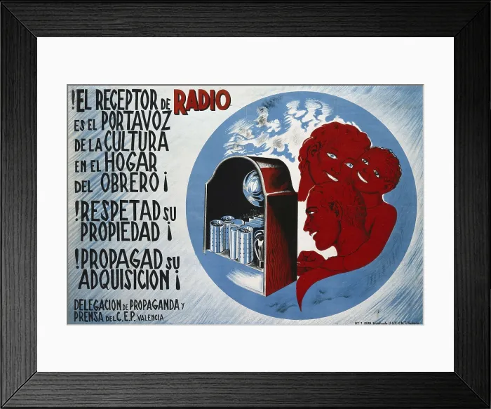 Framed Print : Spanish Civil War (1936-1939). 'El receptor de radio' (The radio receiver). Poster dited in Valencia. SPAIN. Salamanca. Archivo Histrico Nacional Framed Print : Spanish Civil War (1936-1939). 'El receptor de radio' (The radio receiver). Poster dited in Valencia. SPAIN. Salamanca. Archivo Histrico Nacional