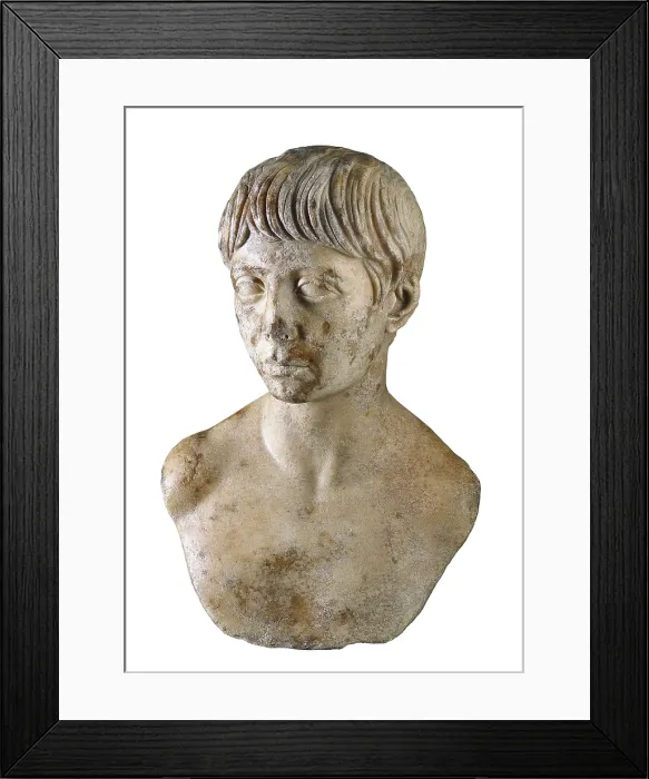 Framed Print : Bust of adolescent. 98-117. Roman art. Early Empire. Sculpture on ivory. SPAIN. Madrid. National Museum of Archaeology. Proc: GREECE. Athens
