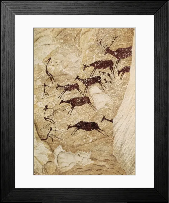 Framed Print : SPAIN. Tirig. Cova dels Cavalls (Horses Cave). Hunting scene. Mesolithic art. Cave. AISA / Everett Collection**US SALES ONLY**